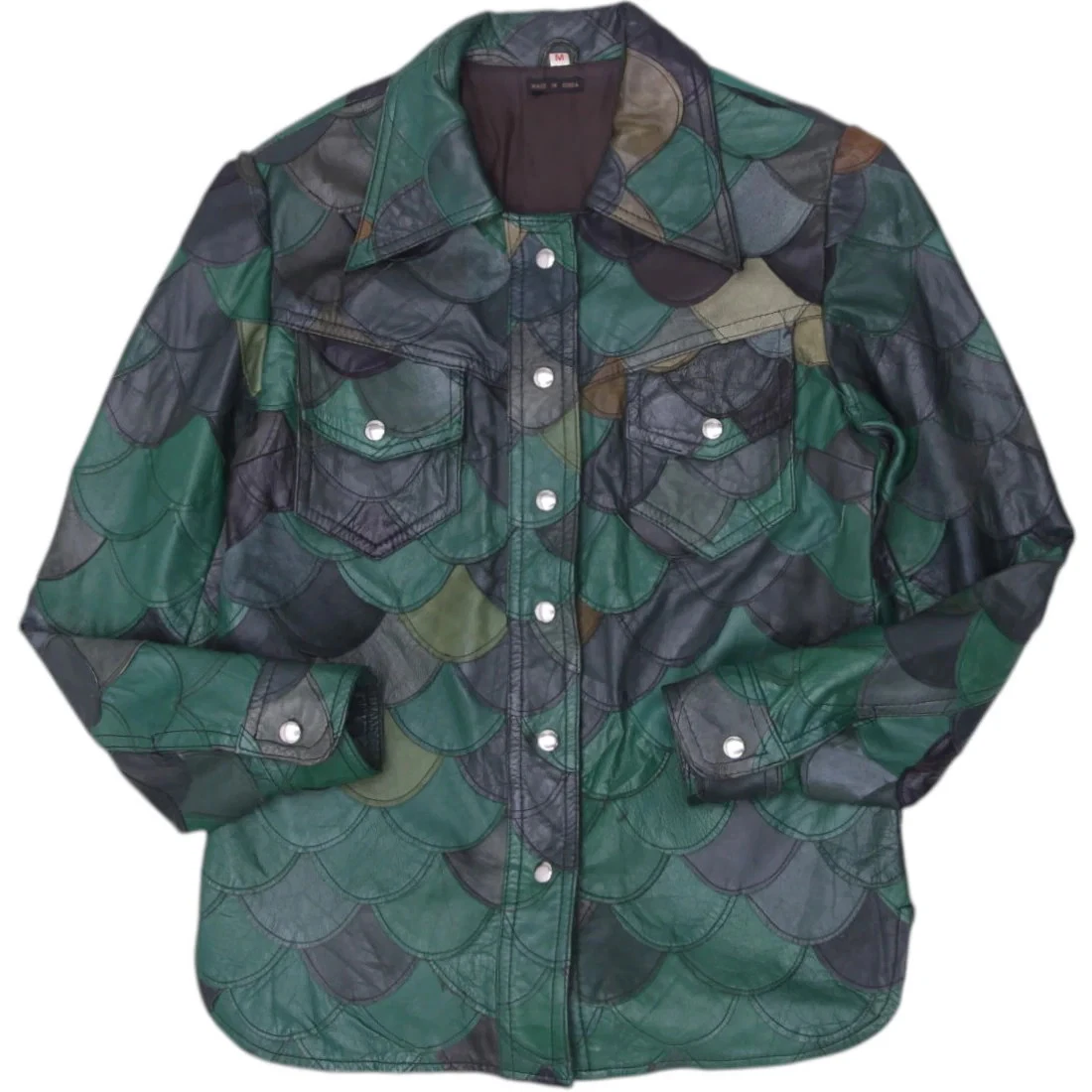 Vintage 1970s Mens Fish Scale Leather Patchwork Jacket Size L