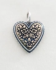 James Avery Retired Heirloom Heart Charm, Bronze and Sterling - New!