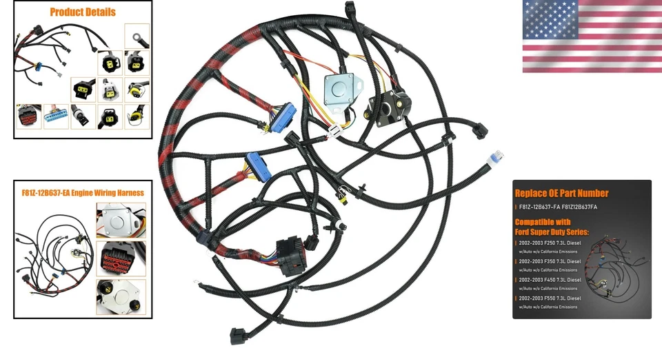 Engine Wiring Harness Copper 7.3L V8 Powerstroke Fit Ford Super Duty Trucks Foto 2 de 4