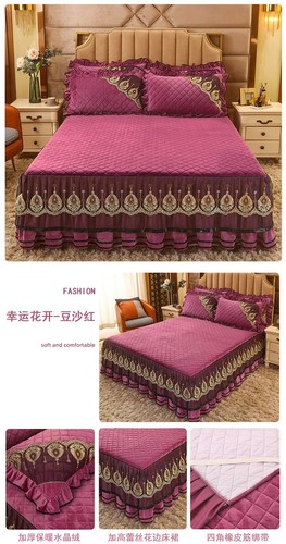Europe Quilted Velvet Lace Bed Cover King Queen Solid Bedspread with Pillow Sham - Picture 16 of 44