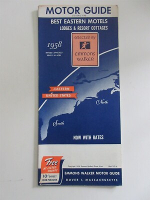 Vintage 1958 Motor Guide Eastern US Motels Hotel Road Map Pamphlet Brochure