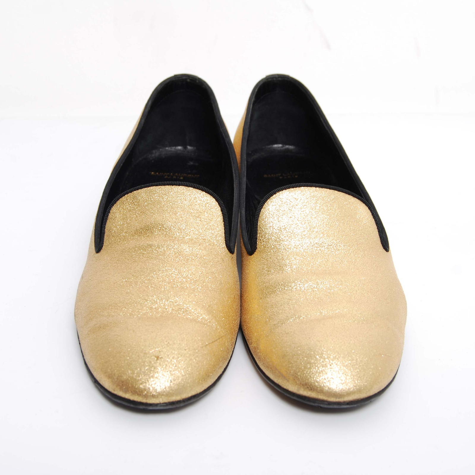 Mocassino donna Yves Saint Laurent oro pelle glitter casual scarpe basse taglia EUR 39