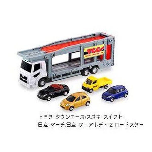 Takara Tomy Tomica Carrier Car with 4 Mini Toyota Nissan Diecast cars play set - Image 2 of 3