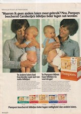 Vintage Pampers diapers ad 1980 orange box