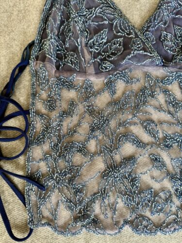 Blue Beaded Halter Summer Tank Crop Top Bellydance Vintage Fairycore Y2K - Picture 4 of 4