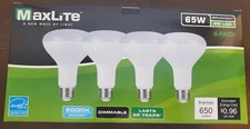Maxlite 65w Replacement 8w LED 4-Pack 5000 Daylight BR30 E26 Dimmable Floodlight