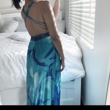 Vintage Cache One Of A Kind Watercolor Floral Mermaid Beaded Full Length Gown