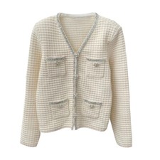 Sezane Women's Pearl and Diamond Trimmed Button V-neck Cardigan Coat