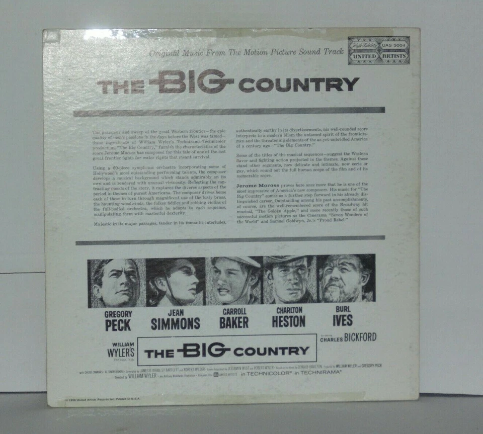 THE BIG COUNTRY OST Soundtrack LP 1958 UAS 5004 Stereo Jerome Moross Vinyl - Image 3 of 4