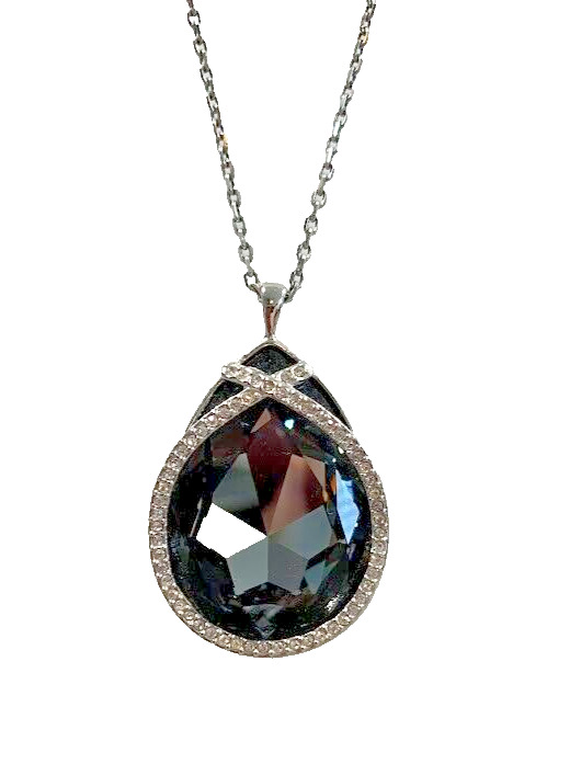 Authentic Swarovski "Sage" Pendant Necklace Jewelry w/ Dark Gray/Black Crystal