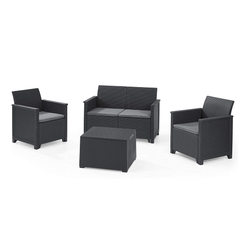 Set salotto da giardino effetto rattan composto da tavolo poltrone e divano