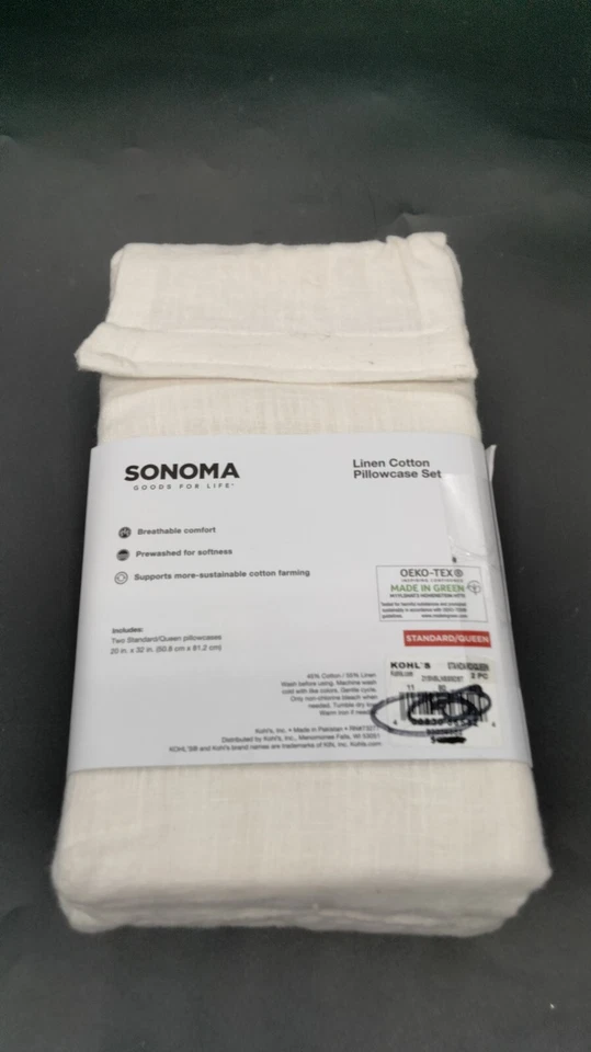 Sonoma Standard Queen 2 PC Pillow Case Set Cotton Linen Unbleached White NWT - Image 2 of 3