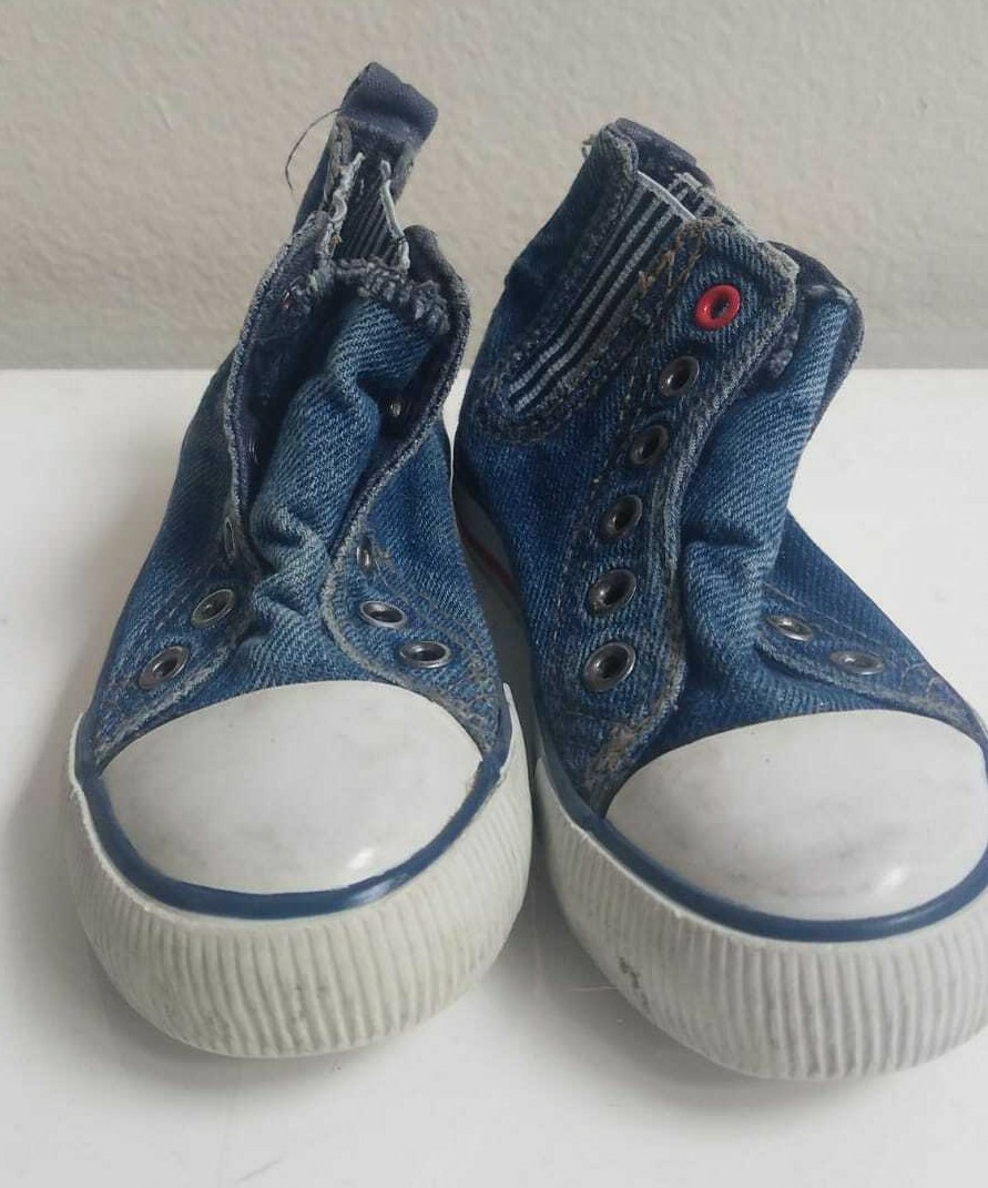 Baby Boy Girl Denim Shoes Dress Slip On Canvas High Cut Kid Sneakers Blue  Size
