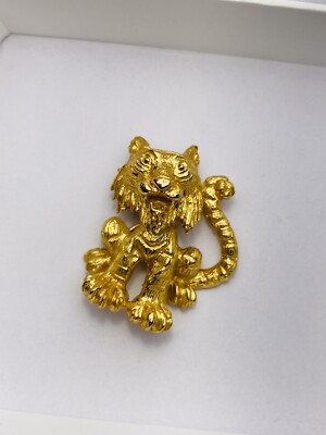 RARE Vintage 1950s CROWN TRIFARI TIGER Gold Tone BROOCH PIN  display picture 1