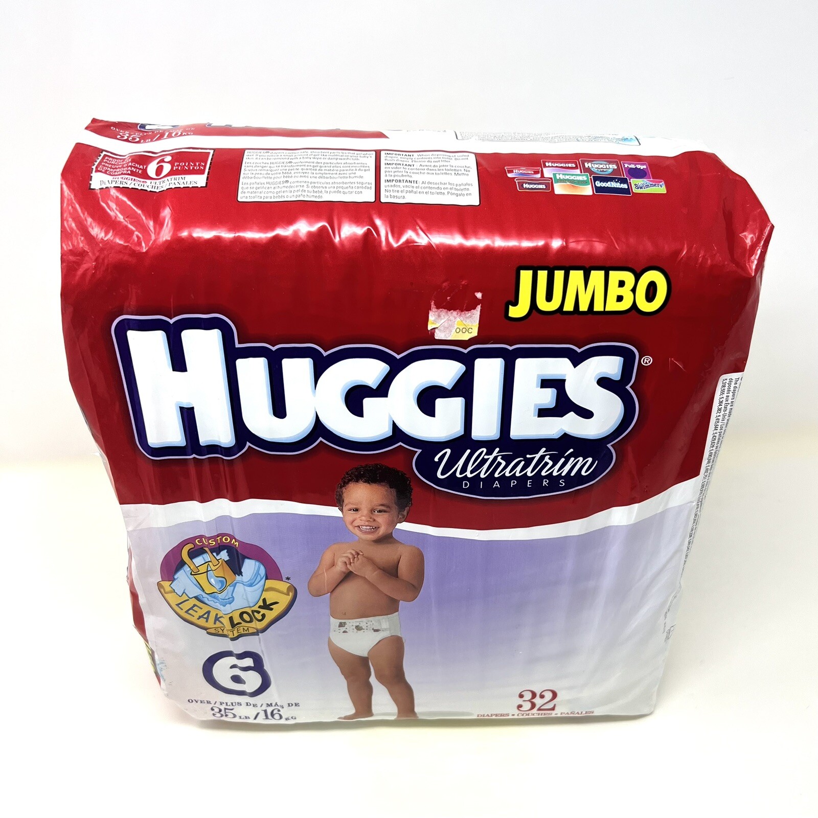 NOS 2000 Huggies ULTRATRIM Diapers Size 6 35+ lbs Boys & Girls 32 CT