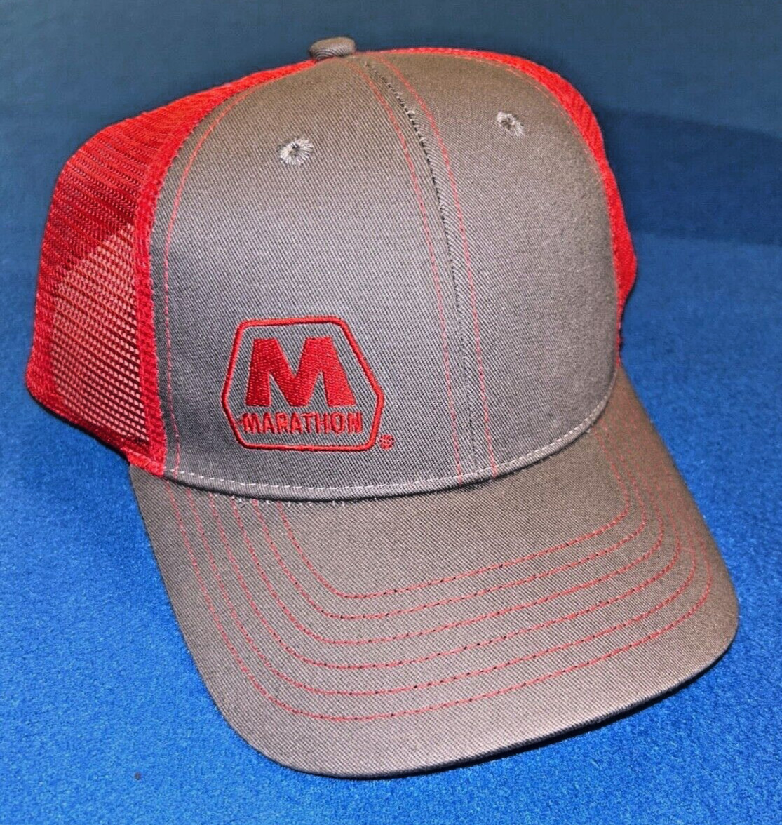 Marathon Oil Gas Station Red and Gray Snapback Mesh B… Gem