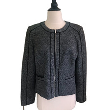 Calvin Klein Womens Blazer Jacket SZ 12P Zip Stretch Officecore Closet Staple