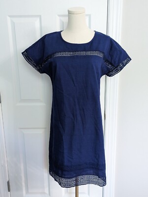 Vineyard Vines Dress Blue XS Crochet Lace Trim Crew Neck Shift Short Sleeve  | eBay