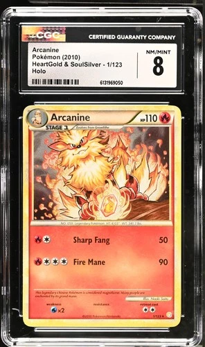 CGC 8 NM/MINT Arcanine 1/123 Holo Heartgold & Soulsilver Pokemon Card