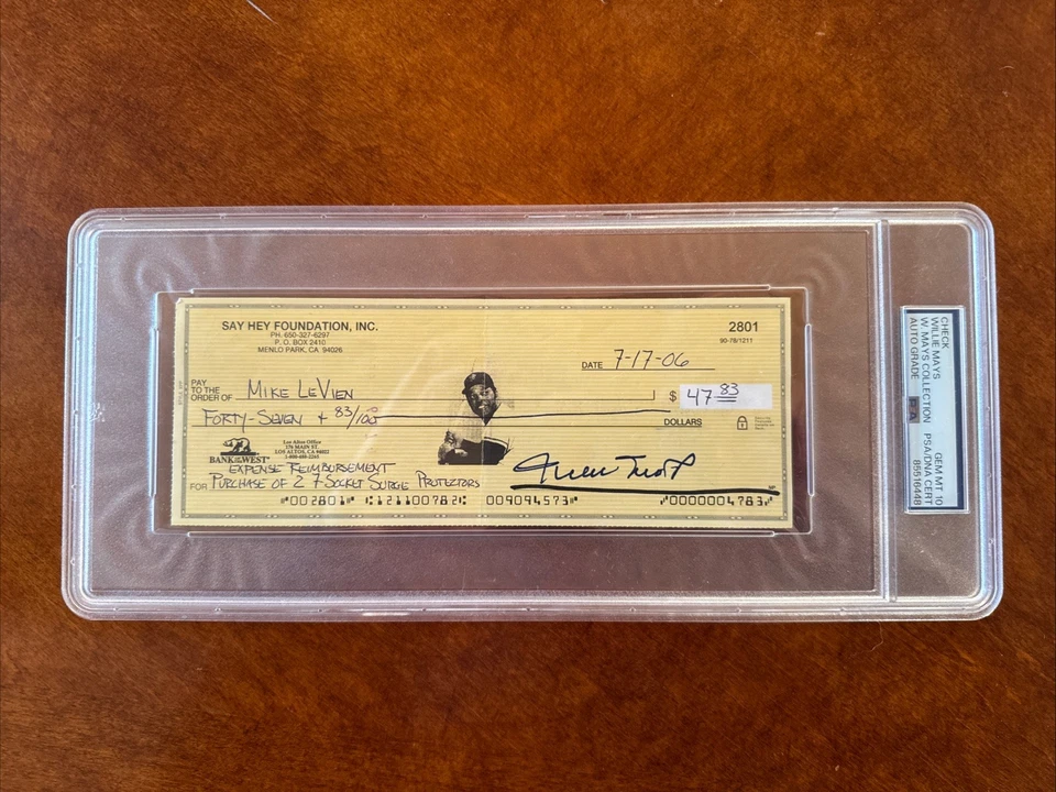 Willie Mays Signed Check Auto PSA 10 From Willie’s Personal Collection - Image 1 of 4