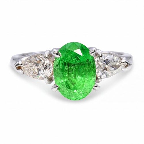 14k White Gold 1.75ct Neon Green Tsavorite Garnet & Diamond Ring