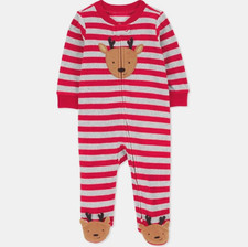 Carter's Just One You Baby Boys' Size 6m Reindeer Velour Striped Sleep N Play