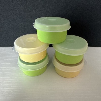 Tupperware Large Smidgets Dressing Container 1oz Set of 5 large Yellow Green
