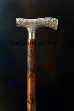 Victorian Carved Brass Derby Handle Walking Cane Handcrafted Wooden Stick