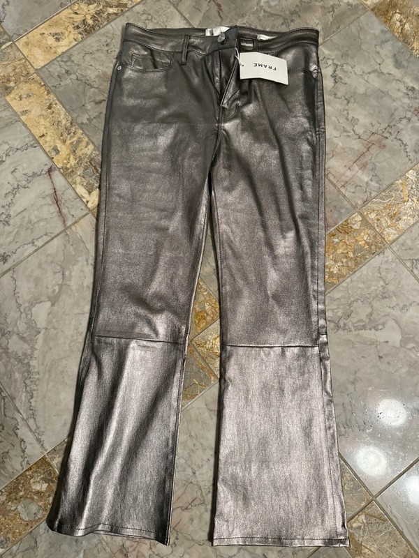 New Frame Leather Pants 29 Silver Lamb Le Crop Mini Boot Sparkle
