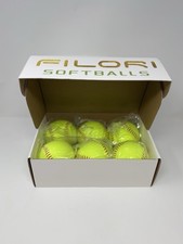 6 PACK Slow Pitch Softballs 12" 7oz - Optic Yellow Red Stitch Leather Cover