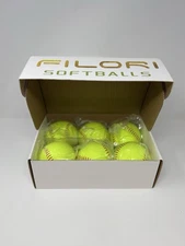 6 PACK Slow Pitch Softballs 12" 7oz - Optic Yellow Red Stitch Leather Cover