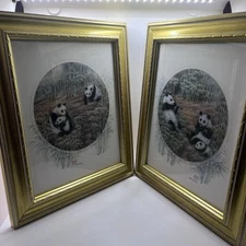 John Cheng "Playful Pandas" & “Panda Bear Family” Lot Of 2 Signed/Framed Prints