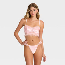Auden Women's Pink Velvet Mesh Pleated Bra Panty Set Size L NWT Coquette