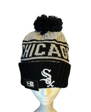 Chicago White Sox New Era Beanie Knit Pom Winter MLB Hat Black, Silver & White