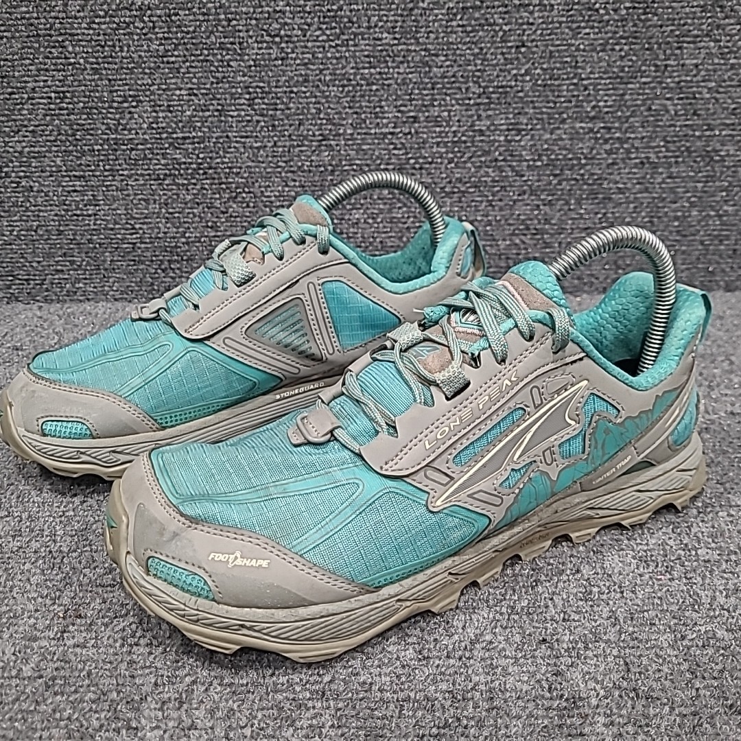 SAOLA Scarpe da corsa Altra Lone Peak 4 da donna taglia 7 5 zero drop grigio acqua ghetta trappola