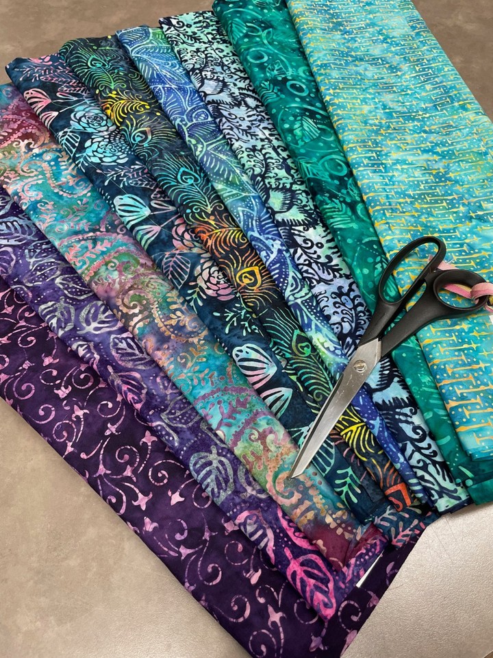 7 3/4 YDS BATIK FABRIC BUNDLE – 9 PC CURATED COLOR COLLECTION – 100% ...