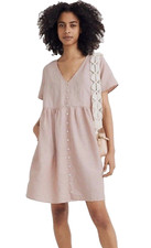 Madewell Alexandra Dress Women S Pink Linen Blend Buttons Pocket Babydoll Shirt