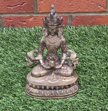 Vintage Brass Amitayus Budha Statue - Longevity Health and Wisdom 8"