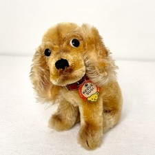 VTG Steiff Revue Susi Mohair Cocker Spaniel Dog Sitting 6.5 Red Collar Tag 60 s