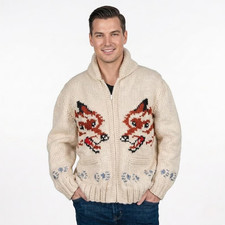 Wolf Knit Cardigan Sweater Mary Maxim Inspired Nordic Canadian Zip Jacket Wool