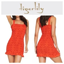 BNWT TIGERLILY WOMENS NIKITA SHIRRED MINI DRESS SIZE 10 (M) RRP $220 (ORANGE)