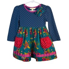Matilda Jane Dress Blue Green Floral with Red Pockets Style 28035D Size 2