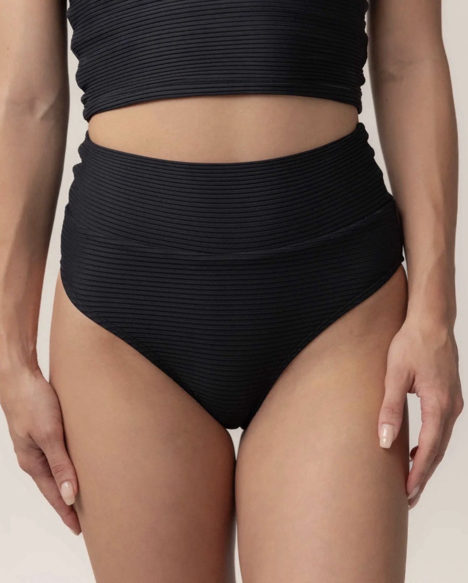 NWT Nani Flat Rib Mid Rise Bikini Swim Bottom Small Black