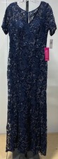 Alex Evenings Women's Size 12 Navy Blue Short Sleeve Sequin A-Line Maxi Dress