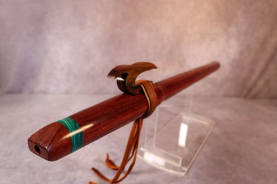 #ad Premium Exotic Blood Wood Native American Flute w Tru Stone Banded Malachite. F# $529.00