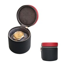 Watch Travel Case, Single PU Leather Watch Roll Box for Cylindrical black/red