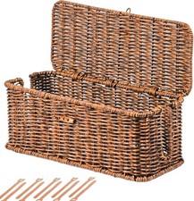 BROWNLILY Cable Management Box, Rattan Style Cord Organizer for Desk M, Brown