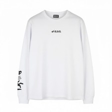 DIESEL T-Just-LS Felpa Uomo L Bianca Girocollo Pull On Logo Manica Lunga*