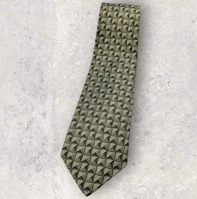 ROBERT TALBOTT Men's Silk Tie USA LUXURY Beige Gray Geometric W:4'' EUC