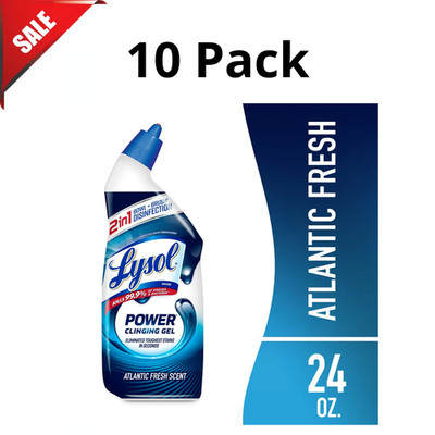 (10 pack) Lysol Power Toilet Bowl Cleaner Gels, Atlantic Fresh, 24 fl oz